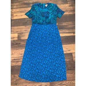 Vintage Liz Baker Maxi Dress batik Blue tie back 90s Women’s Sz 10 Short Sleeve